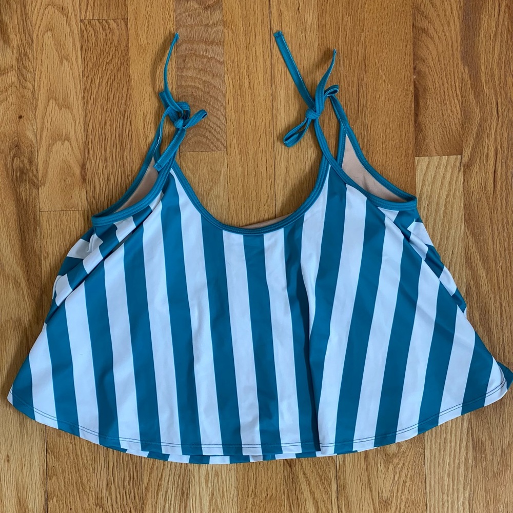 Kortni Jeane teal stripe swing swim top